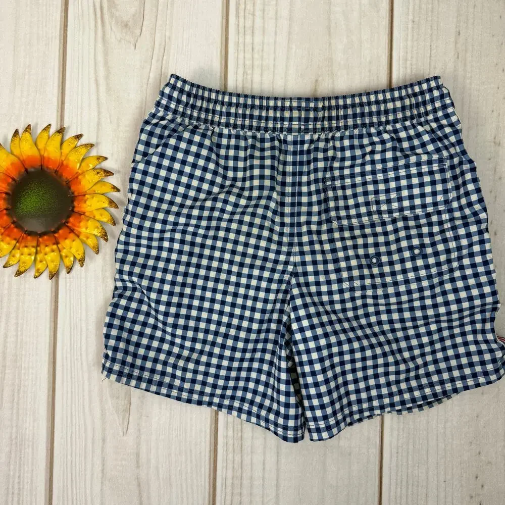 Vineyard Vines Boys Gingham Swim Trunks Size 7‎ Navy White Elastic Waist